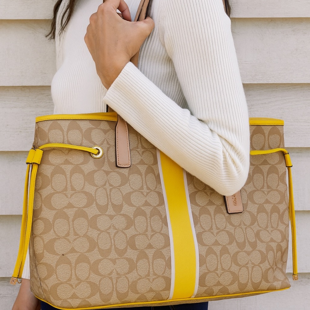 Coach Tan and Yellow Signature Tote